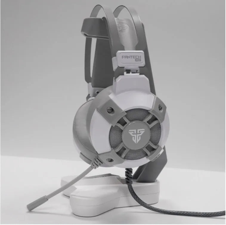 Black FANTECH HG11 USB gaming headset with RGB lights on ear cups and a cable with remote control.