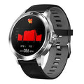 Smartwatch with circular colour IPS screen and blue silicone sports wristband on a wrist