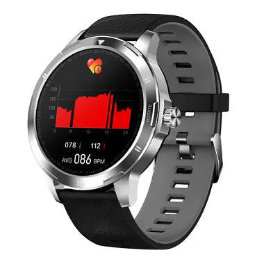 Smartwatch with circular colour IPS screen and blue silicone sports wristband on a wrist