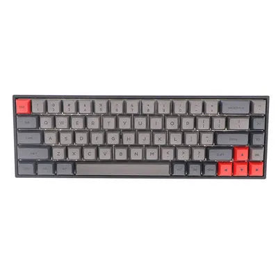 Set of 68 PBT plastic keycaps for a mechanical keyboard in assorted colours on a grey background.
