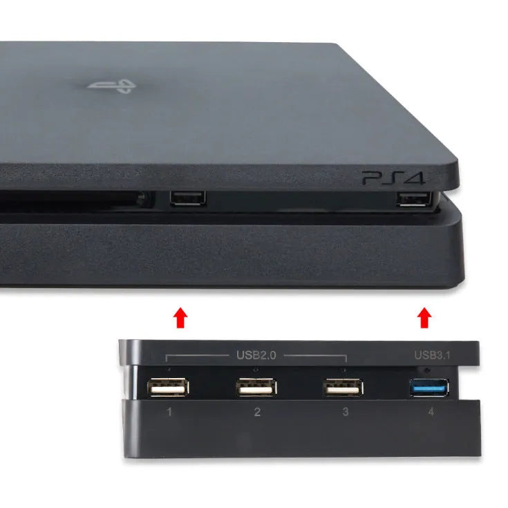 Black PS4 Slim USB hub accessory with multiple ports for PlayStation 4 console expansion