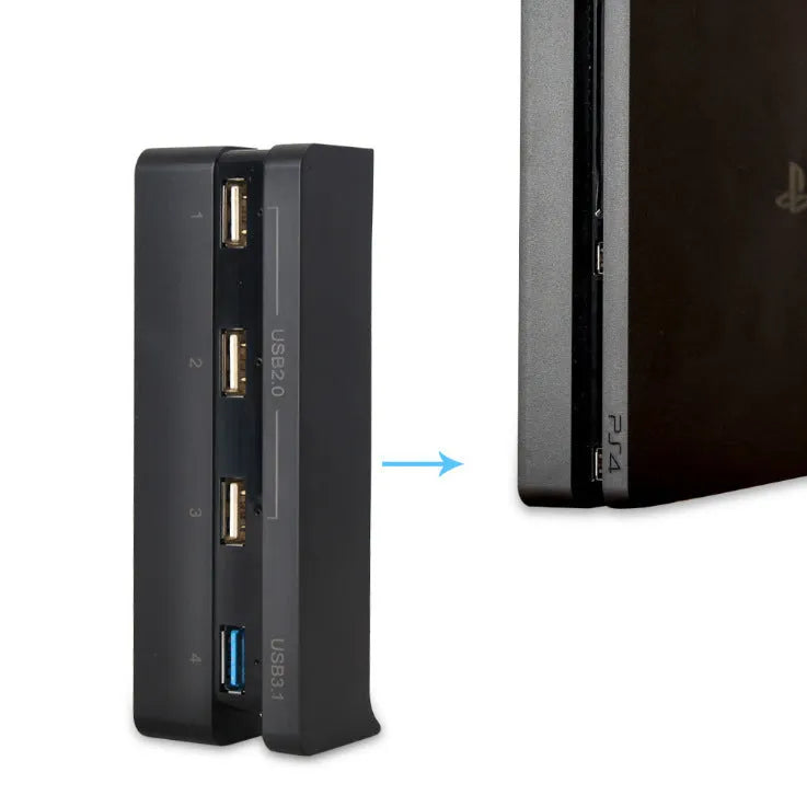 Black PS4 Slim USB hub accessory with multiple ports for PlayStation 4 console expansion
