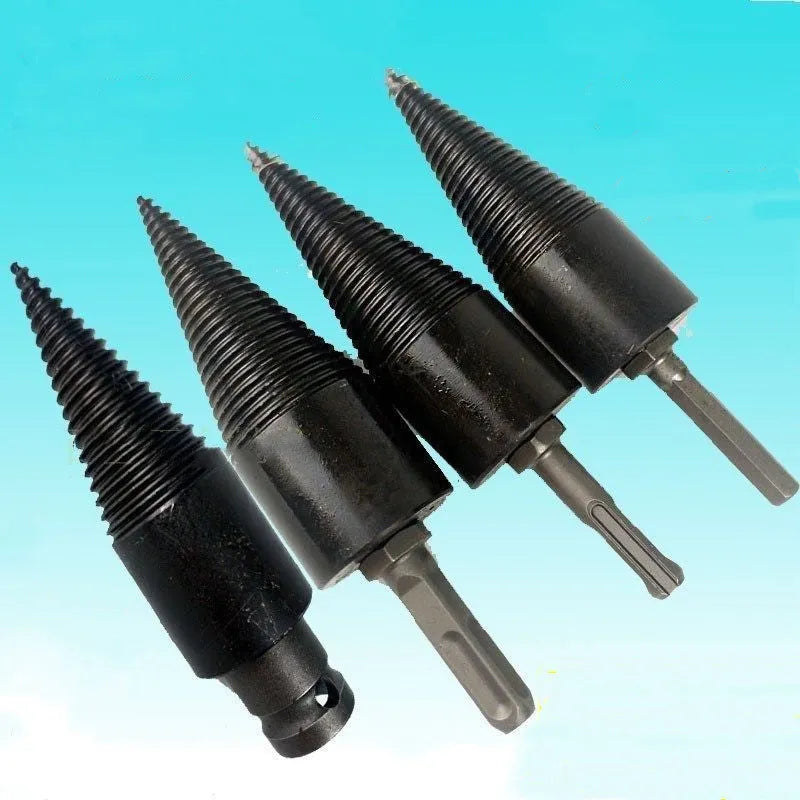 Hexagonal metal wood splitting drill bit with conical tip for electric drills, shown in 32mm and 42mm sizes.