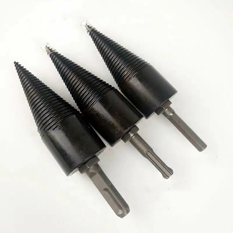 Hexagonal metal wood splitting drill bit with conical tip for electric drills, shown in 32mm and 42mm sizes.
