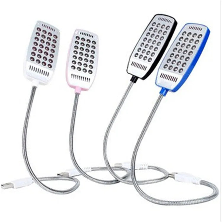 Flexible gooseneck USB LED desk lamp in black, bent to show adjustable light positioning.