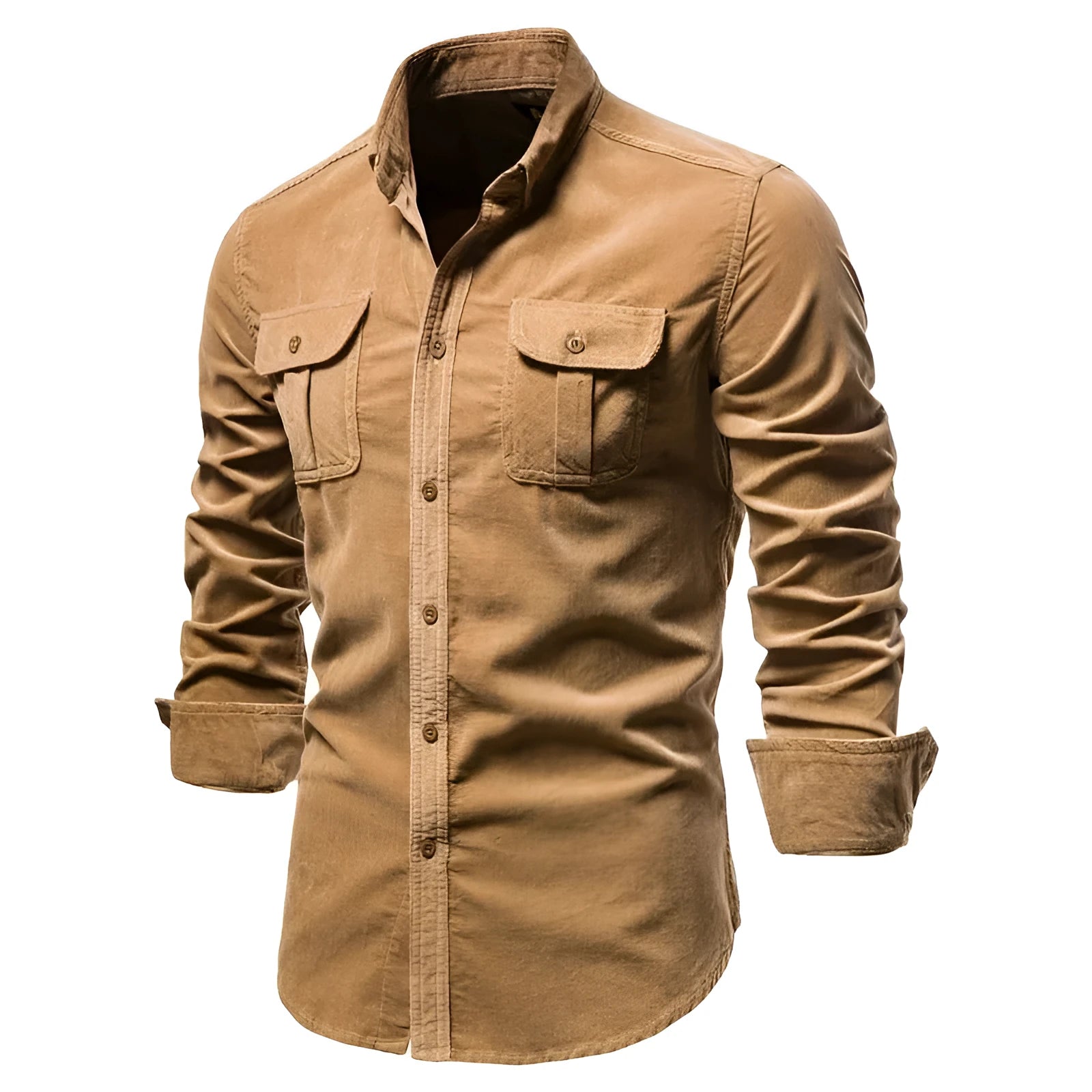 Men's long-sleeve linen shirt in a straight college fit, shown in Denim Blue colour.