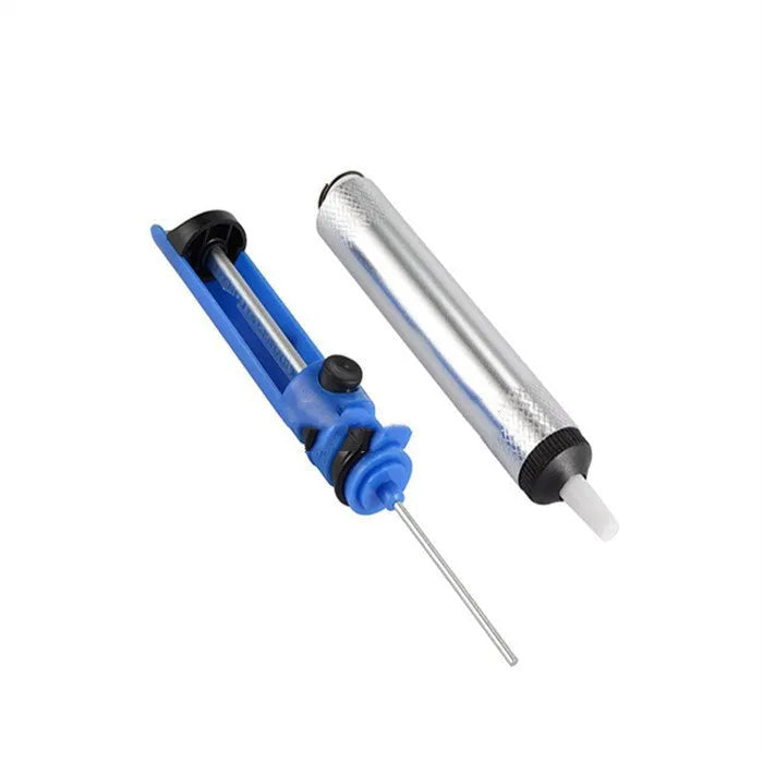 GS-107 manual solder sucker pump for electronics desoldering in blue, gold or silver colour