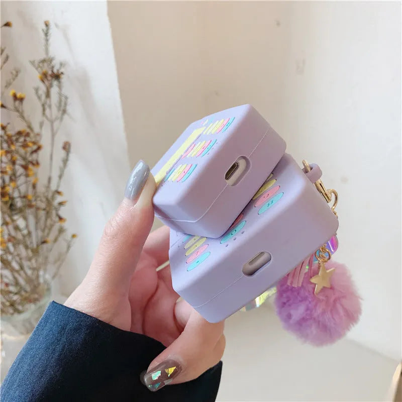 Purple silicone protective case with fur ball pendant for Apple AirPods Pro and AirPods 1 2