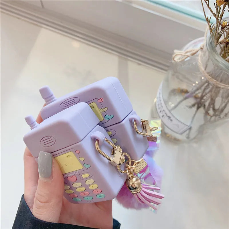 Purple silicone protective case with fur ball pendant for Apple AirPods Pro and AirPods 1 2