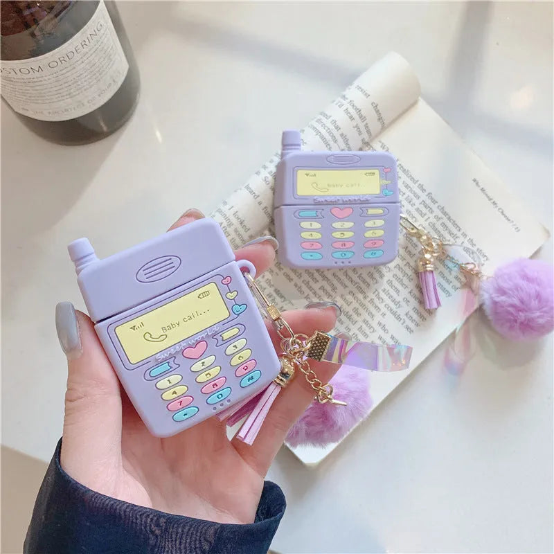 Purple silicone protective case with fur ball pendant for Apple AirPods Pro and AirPods 1 2