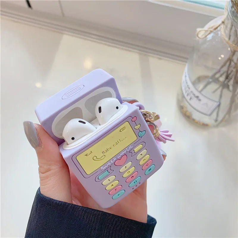 Purple silicone protective case with fur ball pendant for Apple AirPods Pro and AirPods 1 2