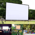 White polyester folding projection screen showing 150-inch diagonal size