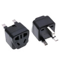 White international travel adapter converting UK US EU AU plugs to UK 3-pin sockets with five output ports