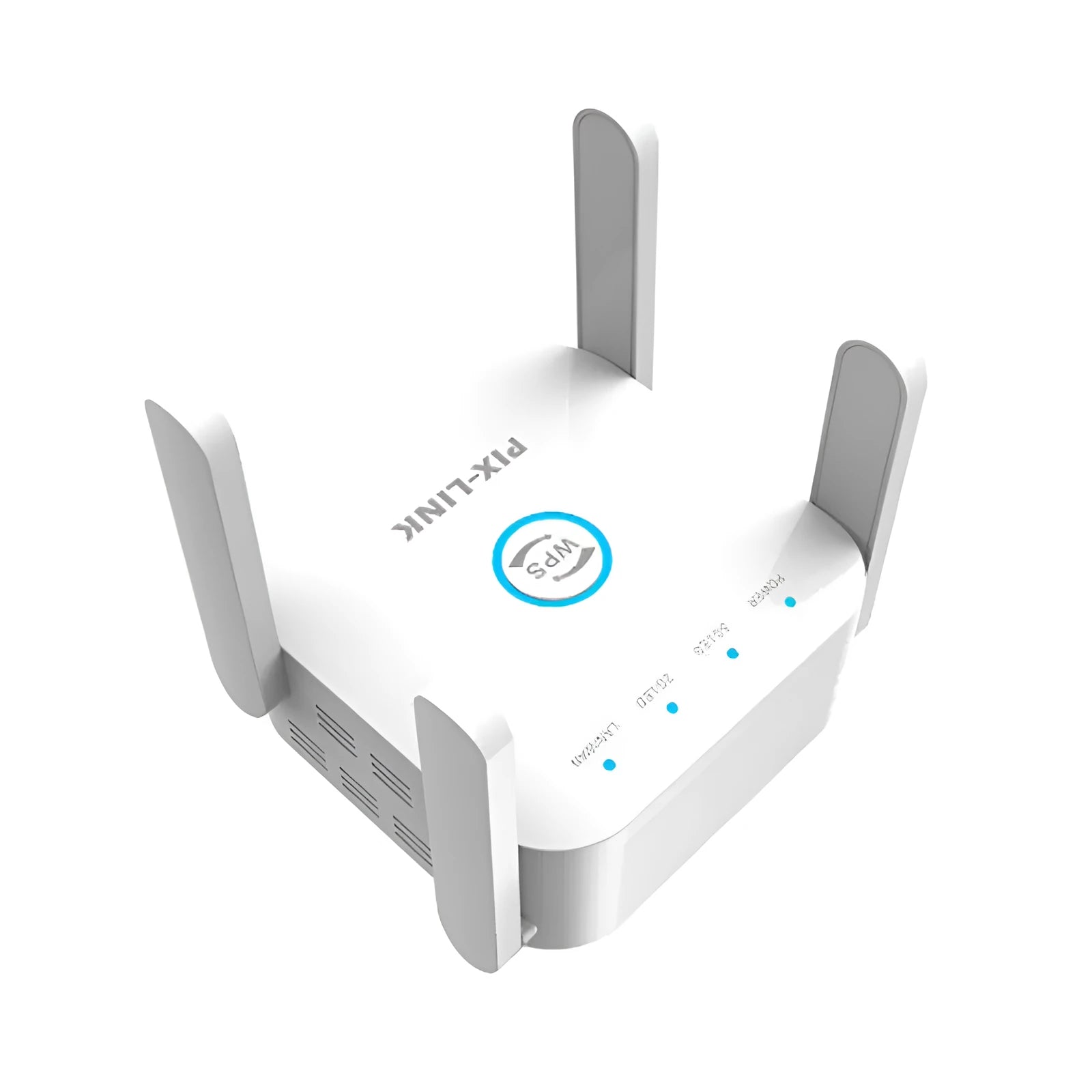 PIXLINK AC24 white and black dual frequency wireless WiFi extender router with gigabit ports.