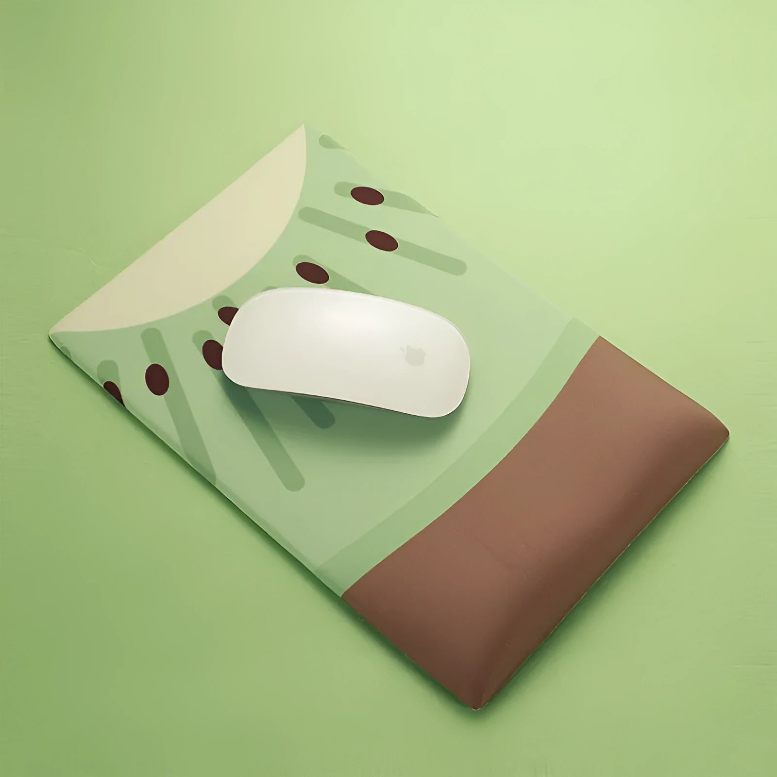 Soft silicone and cloth wrist support mouse pad with cute printed design, showing non-slip base.
