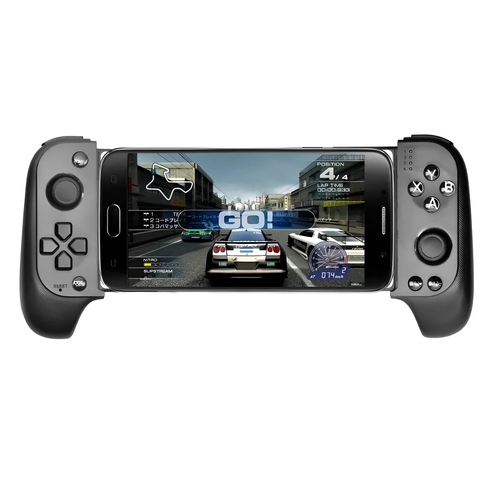 Cytec wireless telescopic Bluetooth game controller in black or red blue attached to a mobile phone.
