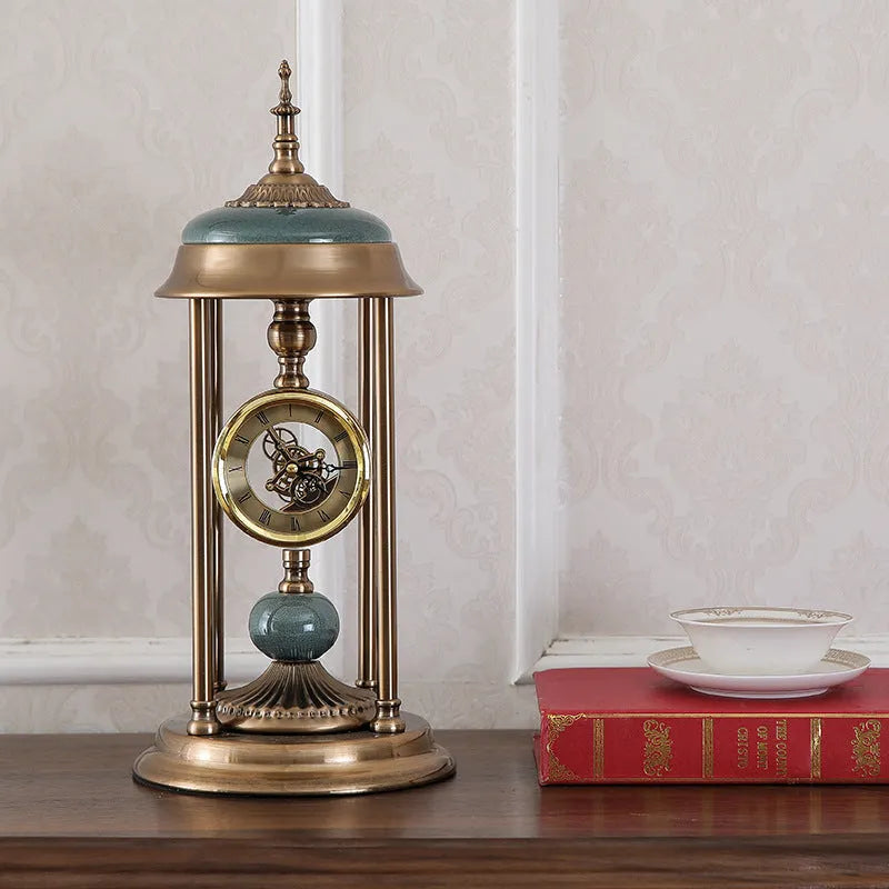 Rectangular Nordic pendulum clock ornament with dual pointer and LCD display on metal and glass