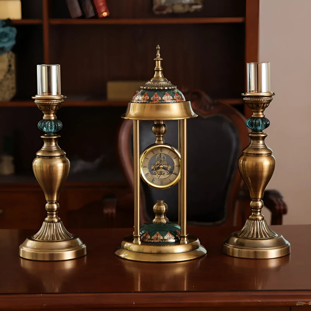 Rectangular Nordic pendulum clock ornament with dual pointer and LCD display on metal and glass