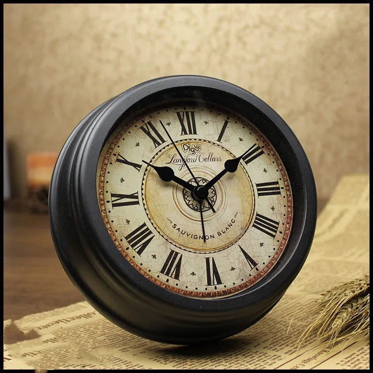 European retro style desk alarm clock with 6-inch round dial and silent sweep movement