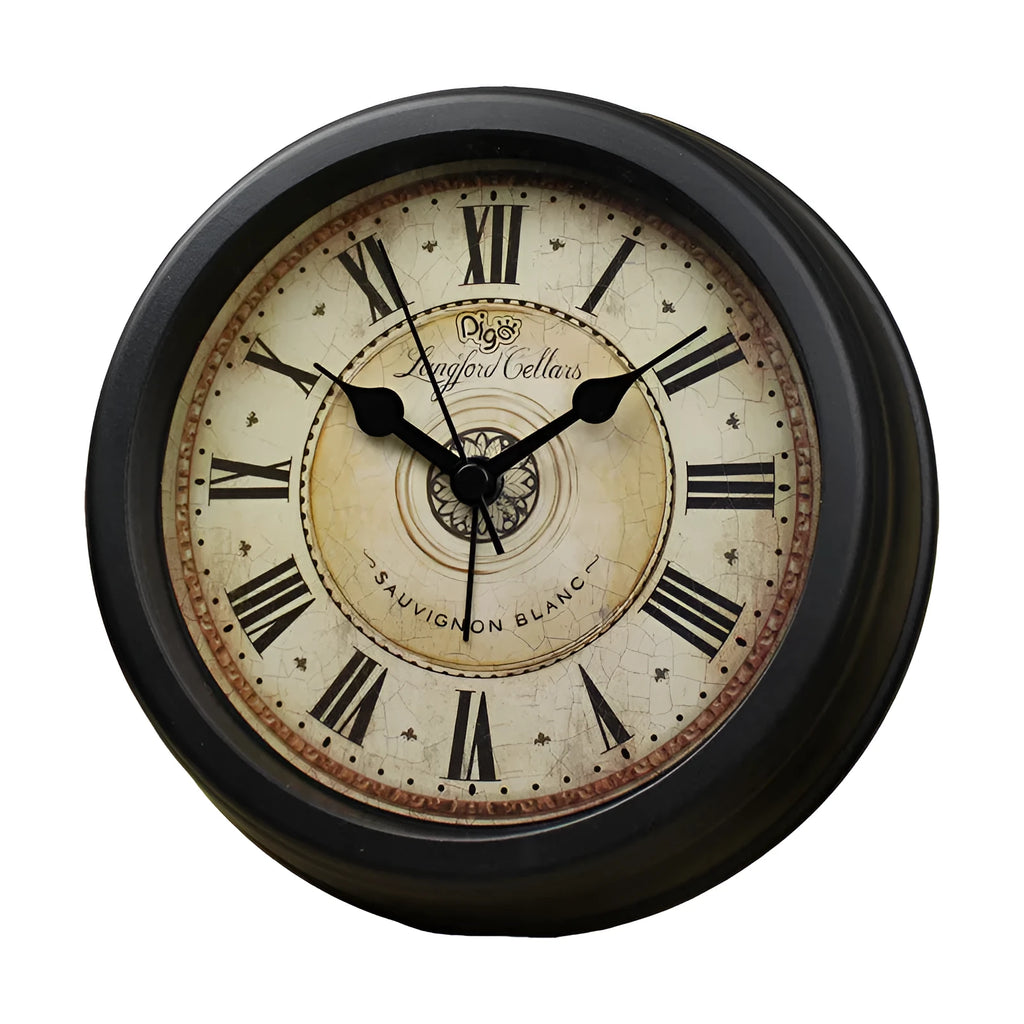 European retro style desk alarm clock with 6-inch round dial and silent sweep movement