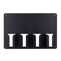 Black plastic clipper frame holding four electric hair clippers with wall-mounting screws