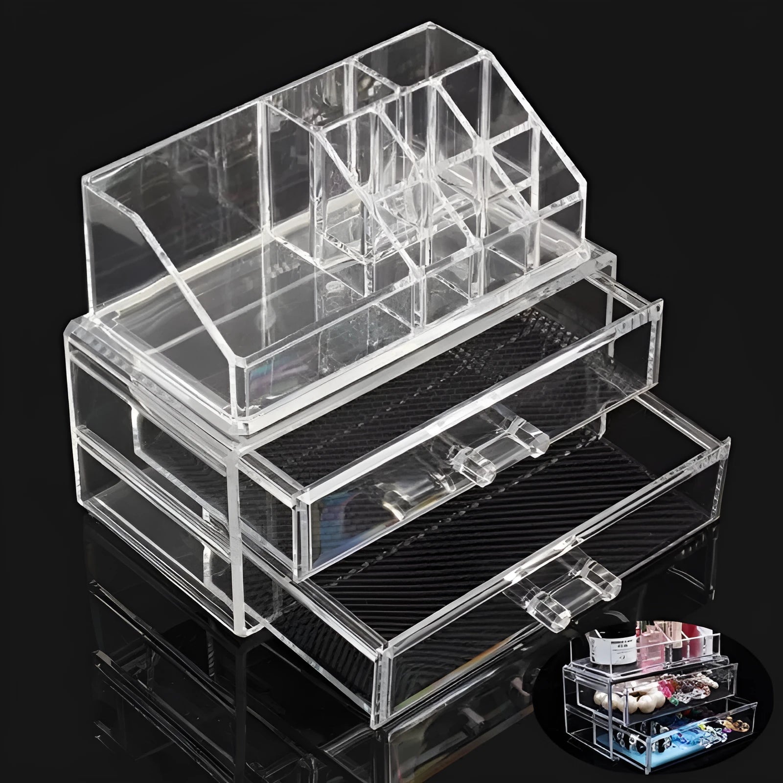 Clear acrylic foldable makeup storage box with 18 litre capacity