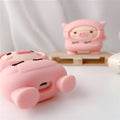Pink pig cartoon silicone case cover for AirPods with carrying hook