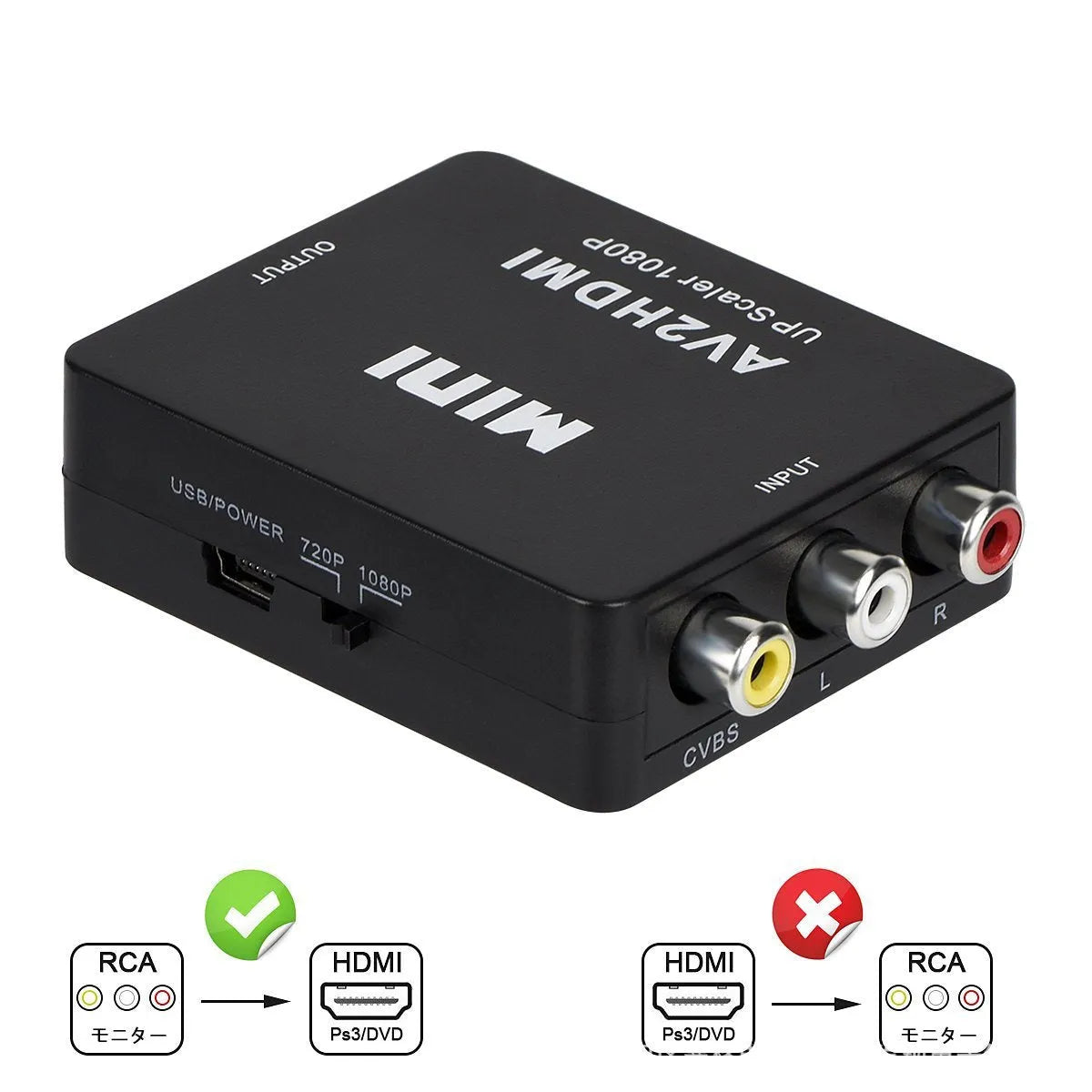 AV to HDMI converter with cable in black or white colour options