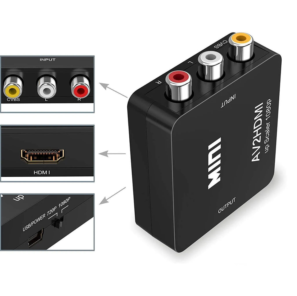 AV to HDMI converter with cable in black or white colour options