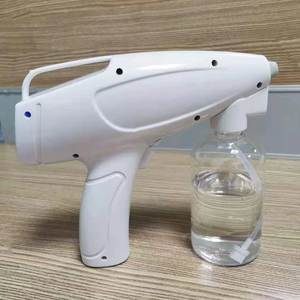 White handheld wireless electric spray disinfection gun with USB-C charging port