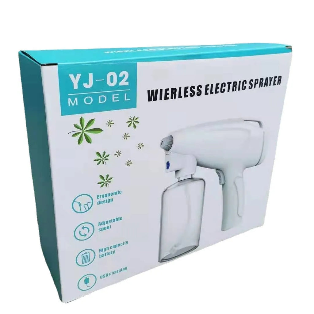 White handheld wireless electric spray disinfection gun with USB-C charging port