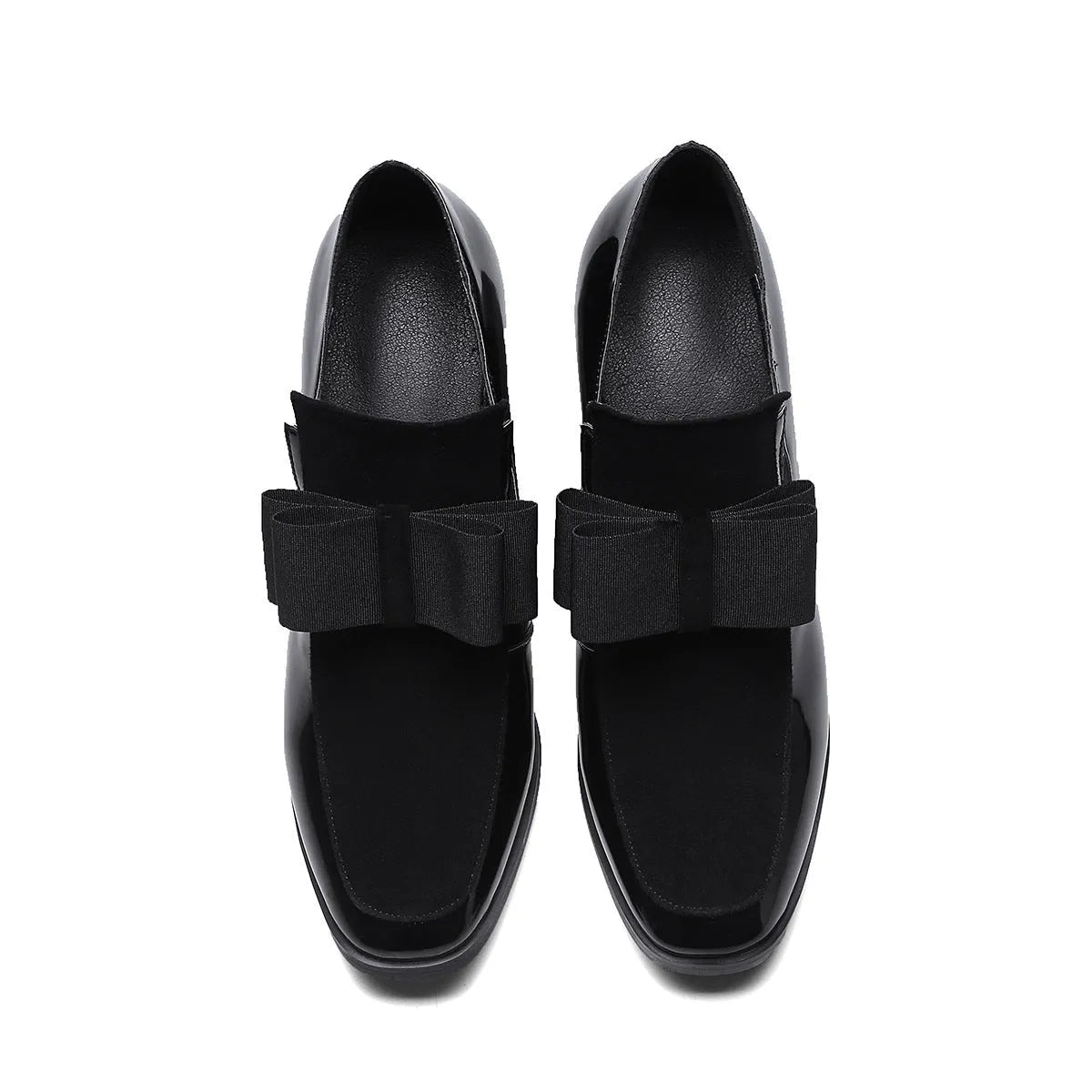 Women's black leather high heels with a thick square heel over 8cm and a square toe.