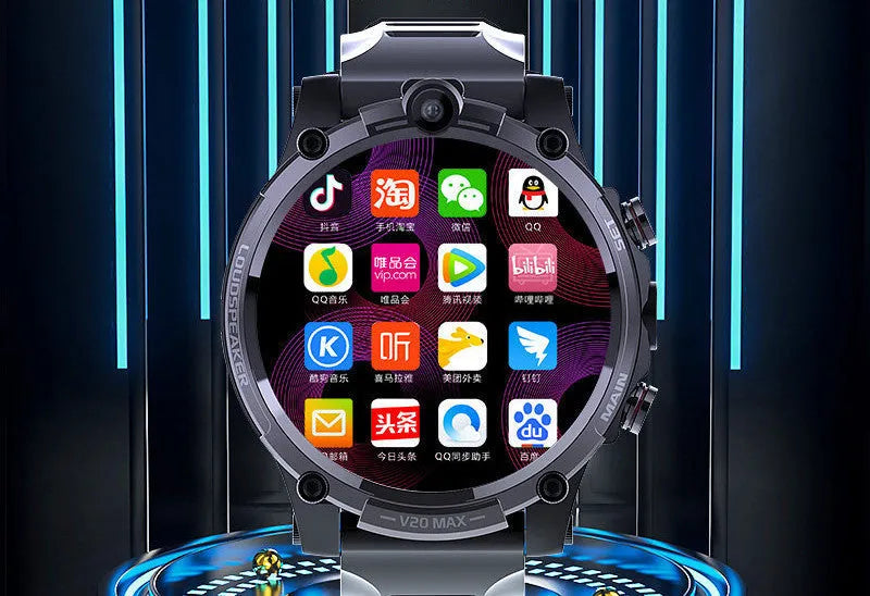 Black smartphone watch with 1.6-inch screen showing heart rate monitoring display