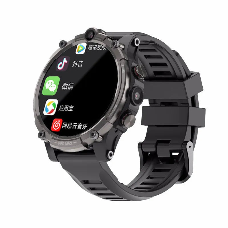 Black smartphone watch with 1.6-inch screen showing heart rate monitoring display