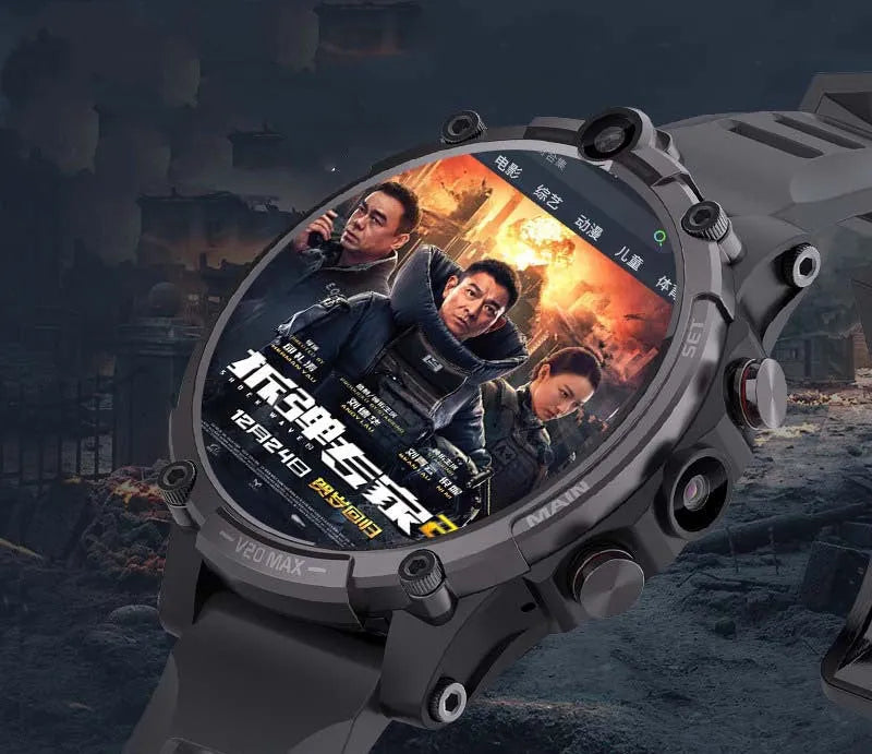 Black smartphone watch with 1.6-inch screen showing heart rate monitoring display