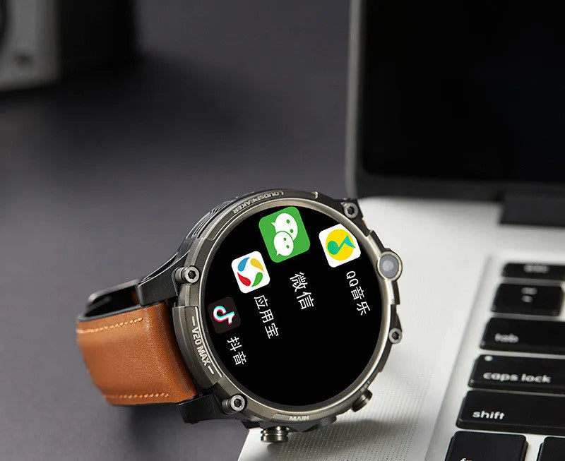 Black smartphone watch with 1.6-inch screen showing heart rate monitoring display