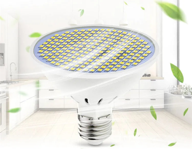 E27 screw base LED light bulb with white PC lamp cup, shown in warm white and cool white colour options.