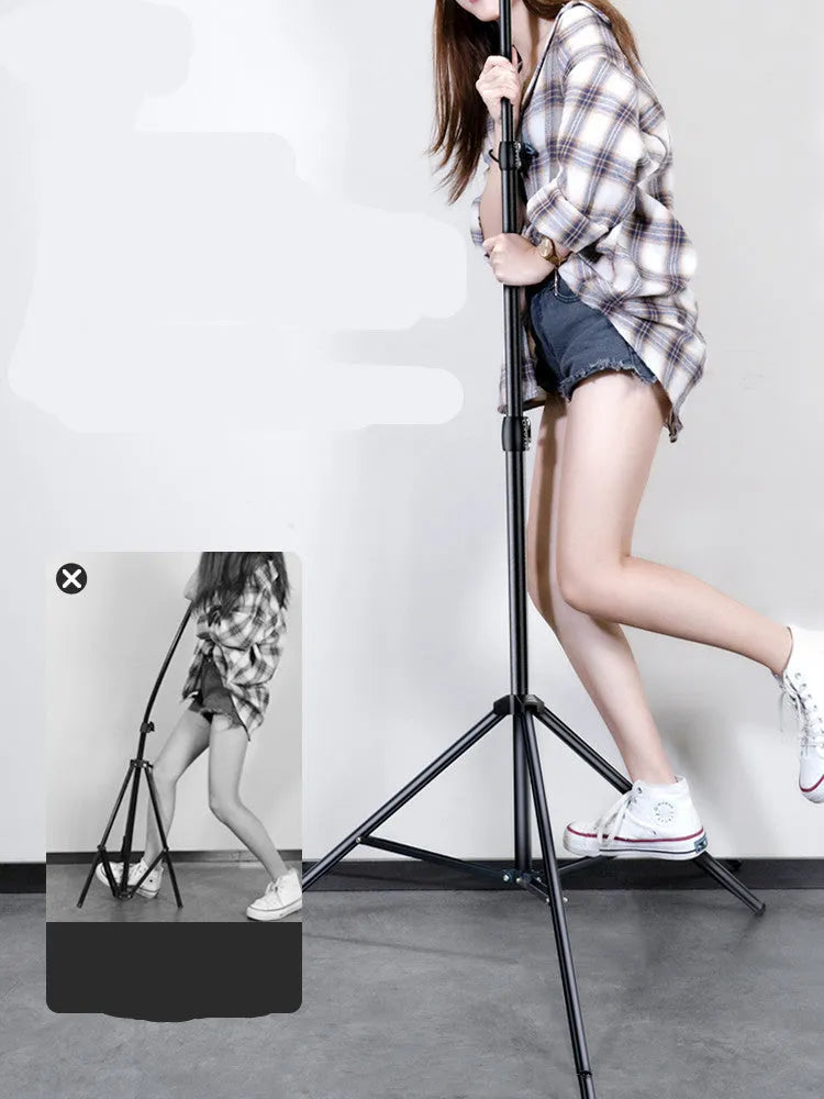 Carbon alloy mobile phone tripod with ring light in three height options for iPhone streaming