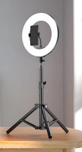Carbon alloy mobile phone tripod with ring light in three height options for iPhone streaming