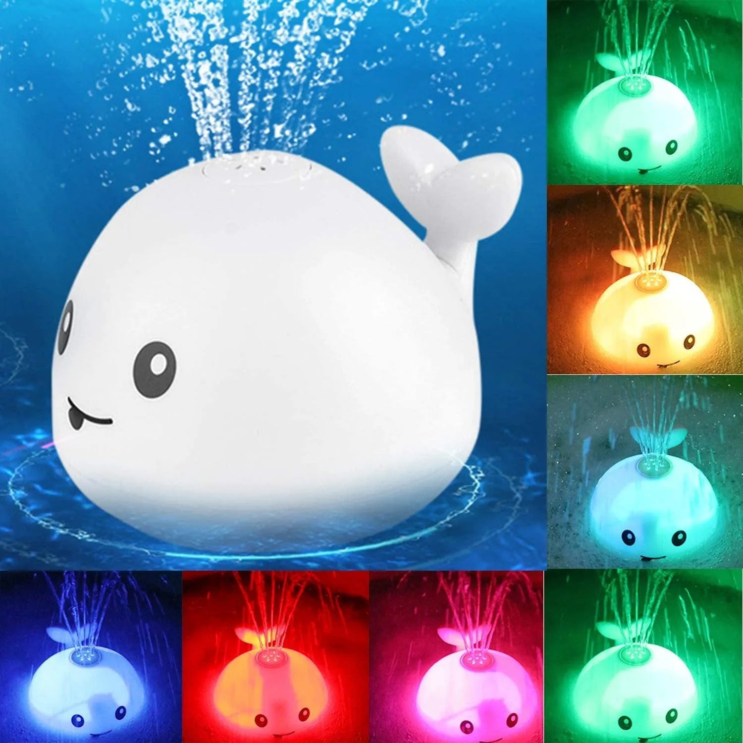 Automatic electric whale bath toy spraying water with flashing coloured lights
