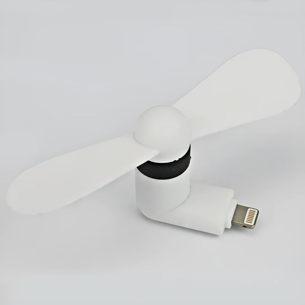 Portable mobile phone mini fan with plastic blades compatible with iPhone and Android devices