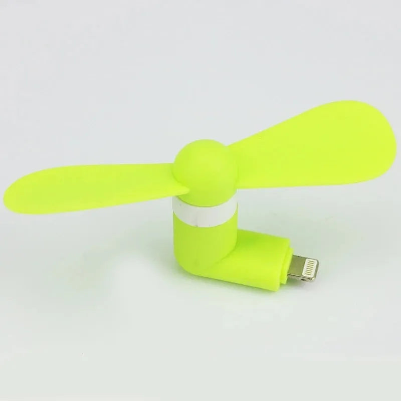 Portable mobile phone mini fan with plastic blades compatible with iPhone and Android devices