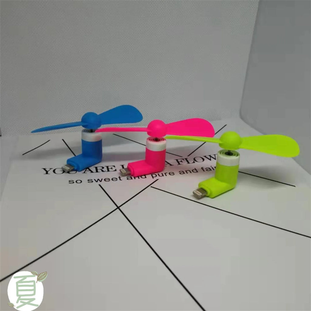 Portable mobile phone mini fan with plastic blades compatible with iPhone and Android devices