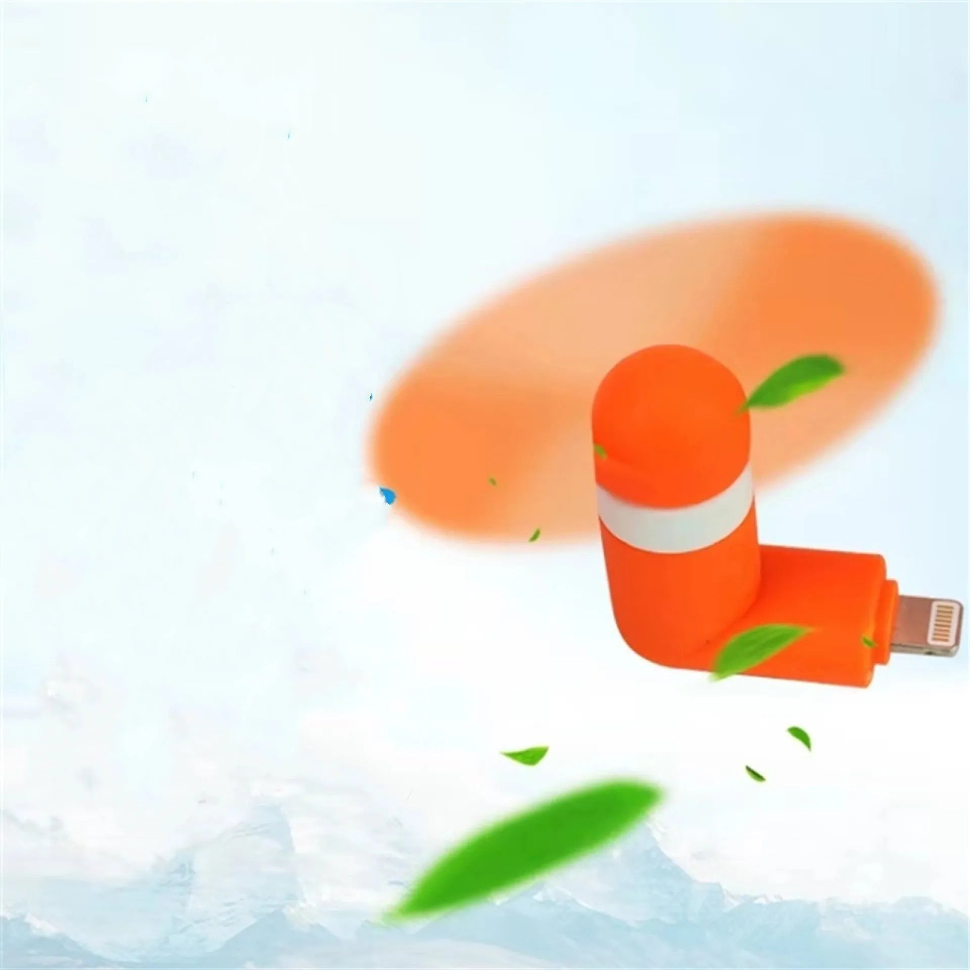 Portable mobile phone mini fan with plastic blades compatible with iPhone and Android devices