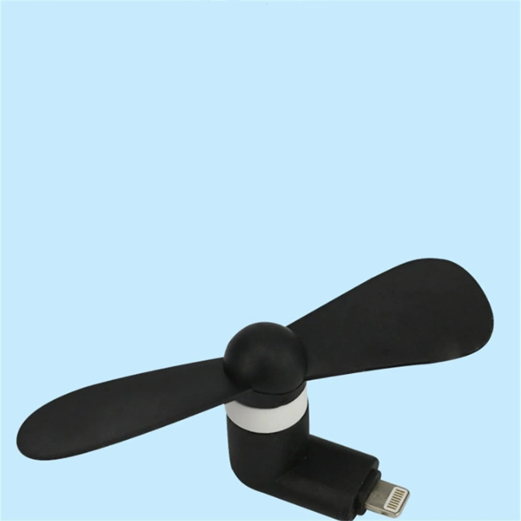 Portable mobile phone mini fan with plastic blades compatible with iPhone and Android devices