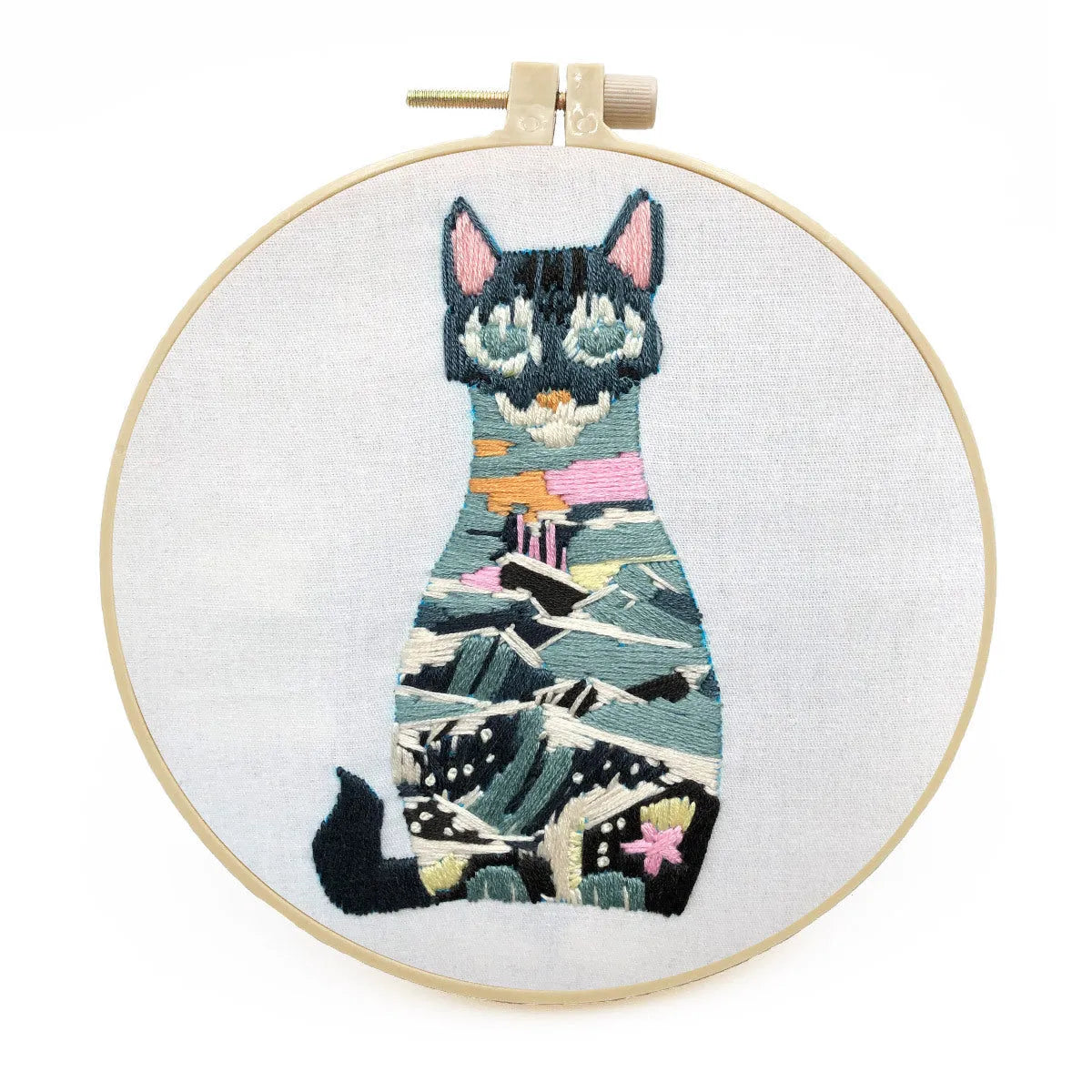 Cat-themed beginner embroidery kit with 15cm stretcher and three-dimensional European embroidery materials