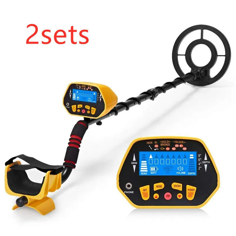 GC1028 professional metal detector with LCD display, black and yellow housing, and waterproof search coil