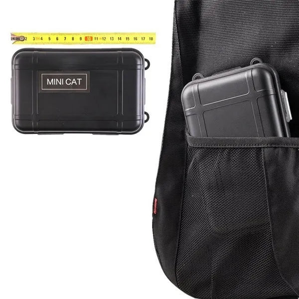 13-piece black stainless steel survival tool set in compact shockproof case with compass, flashlight, and emergency tools