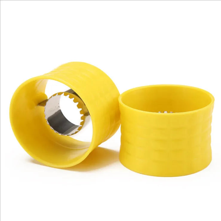 Yellow manual corn grinder thresher with corn-shaped design and stainless steel gear