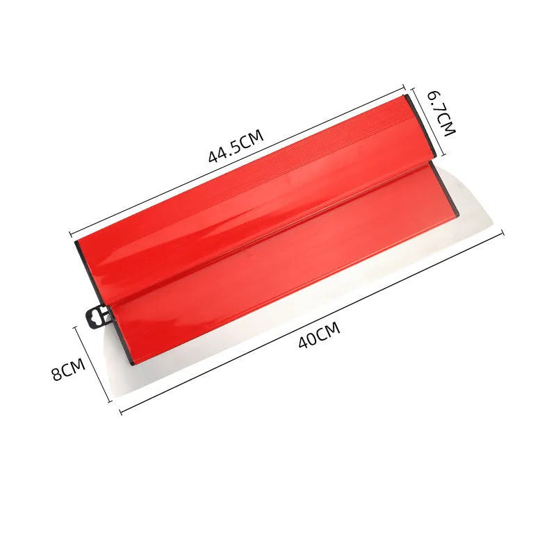 Red 40cm leveling scraper with 0.2mm blade for wall preparation